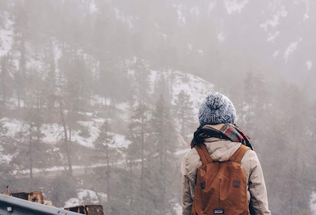 girl in snowy forest