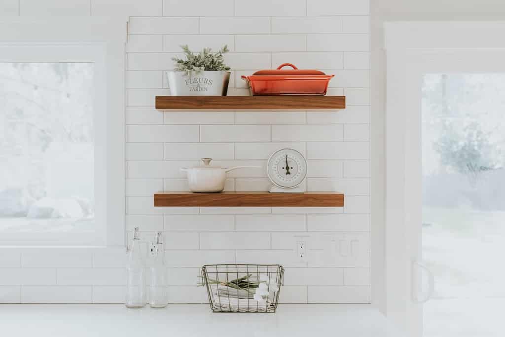 shelves in a kitchen