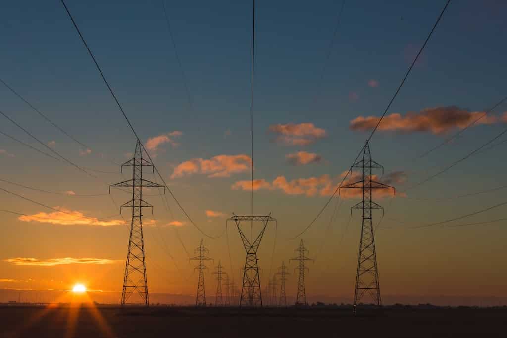 electricity masts in the evening